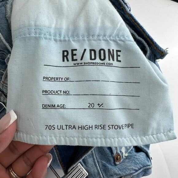 Re/Done Blue High Waisted 70s Ultra Stove Pipe Raw Hem Straight Leg Jeans Sz 28 - Picture 7 of 7